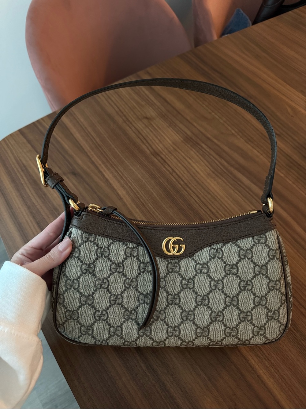 Gucci Brown GG Supreme Canvas Shoulder Bag with Gold Hardware